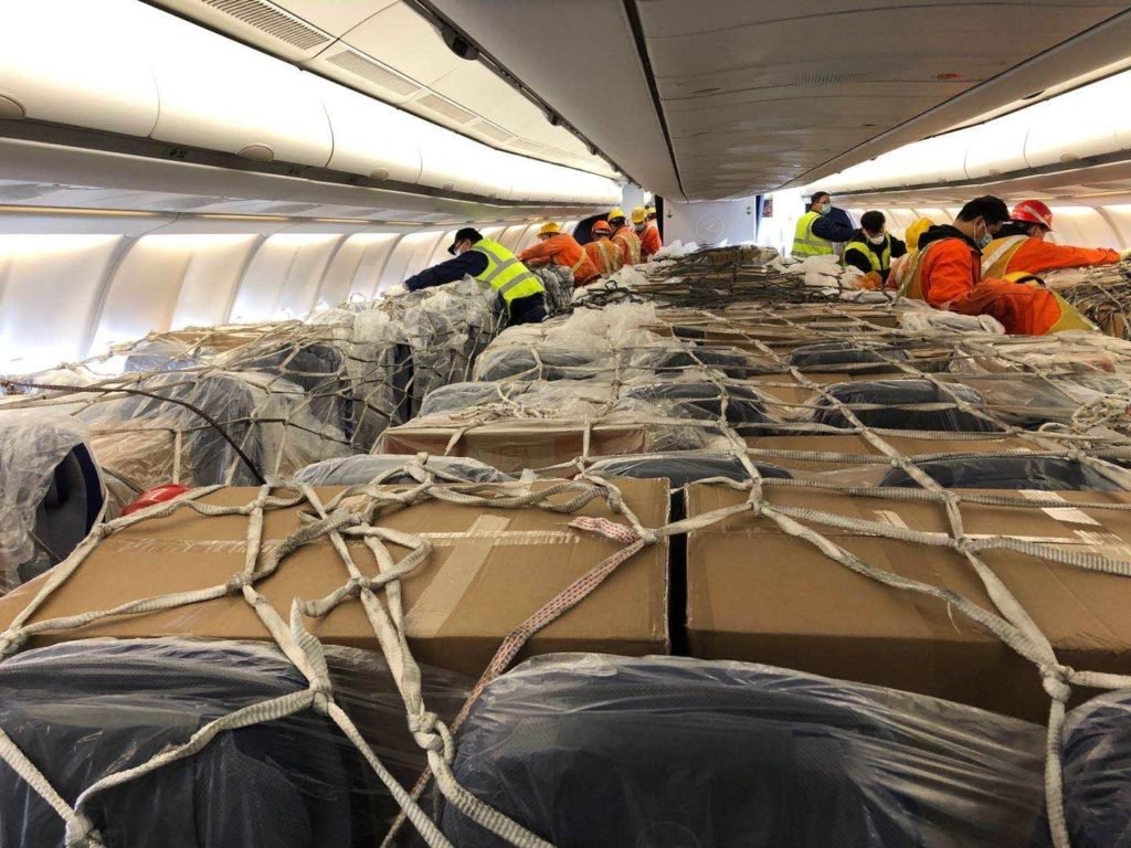 First passenger aircraft full of air cargo lands in Frankfurt