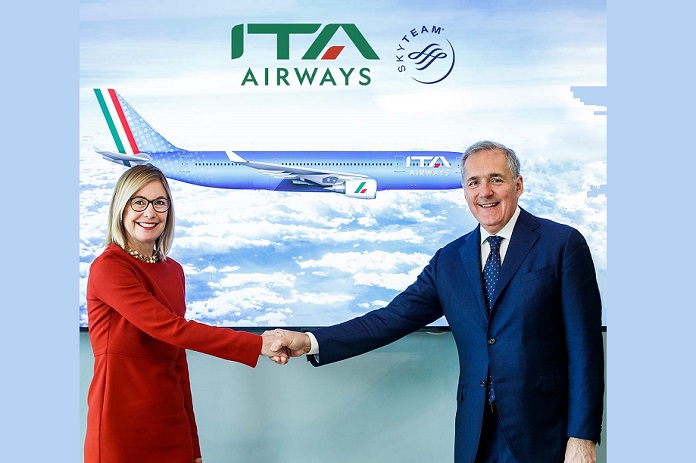 Kristin Colvile, CEO and Managing Director SkyTeam (left) with Alfredo Altavilla, Executive Chairman ITA Airways (right)