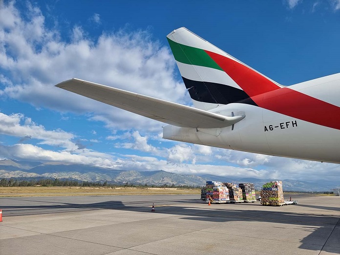 An Emirates SkyCargo freighter uplifts a shipment of flowers freshly harvested from Quito Ecuador