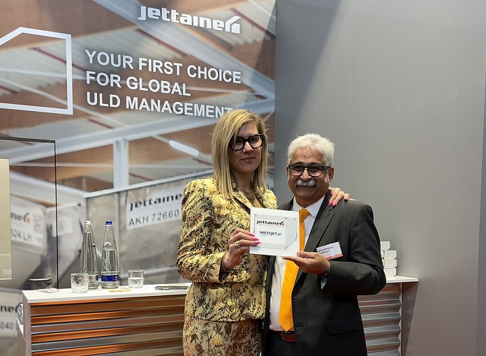 Kirsten De Bruijn, Executive Vice-President Cargo WestJet and Shailendar Kothari, Managing Director of Jettainer Americas Inc.