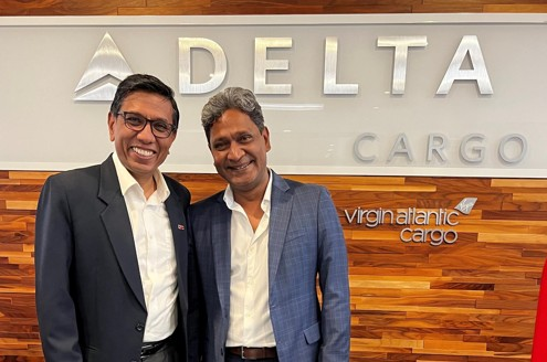 Vishal Bhatnagar, managing director cargo operations at Delta Cargo (left), and Kevin Vaz, founder of Orga Dynamics. Photo: Delta Cargo