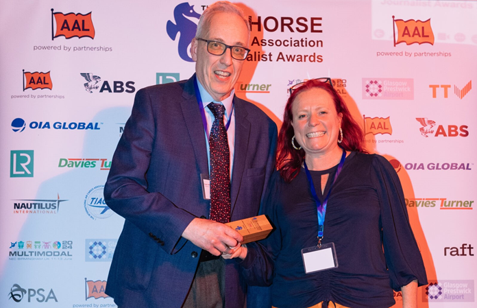 (left to right) Roger Hailey, Lifetime Achievement Award recipient; Emma Murray, Seahorse Freight Association Chairman CEO and Founder Meantime Communications.