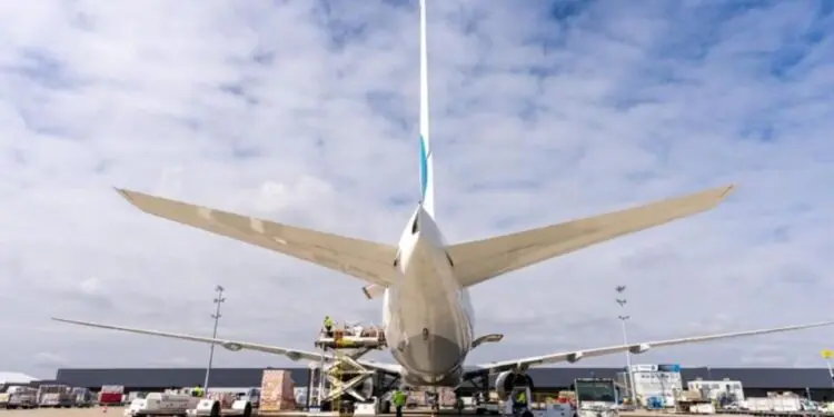 Freighter being loaded on airport apron