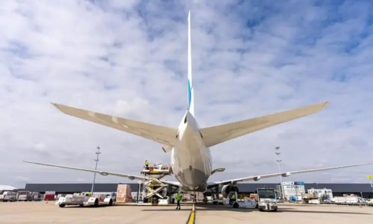 Freighter being loaded on airport apron