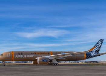Airbus A350F takes to the skies in distinctive package-inspired livery
